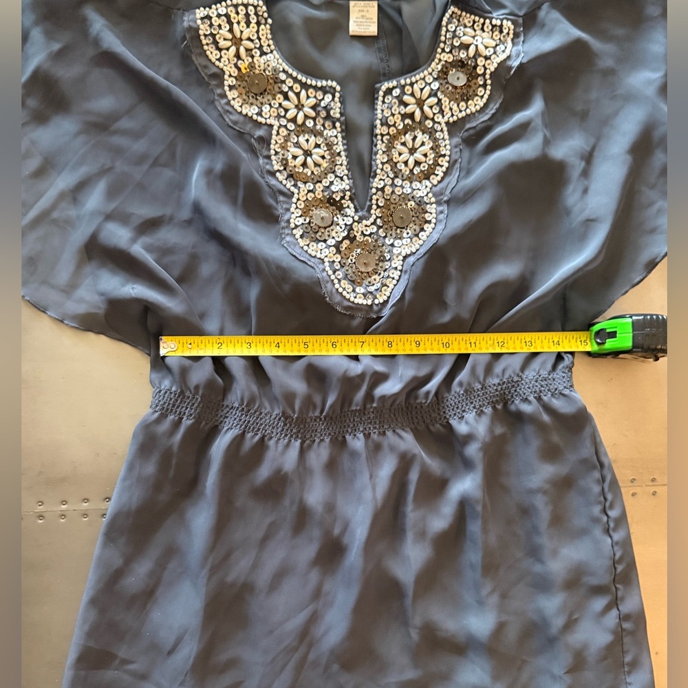Trixxi Juniors 9 Embellished Beaded & Sequin Chiffon Tunic Dress – Dark Gray - Picture 6 of 8